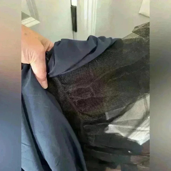 La Femme Off the Shoulder BEADED Satin Trumpet Gown~Navy~10~NWOT! - Picture 6 of 7